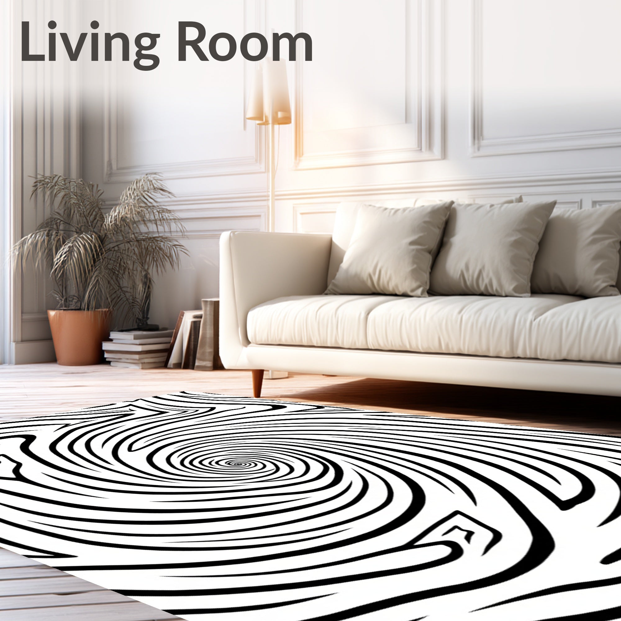 Black White Optical Swirl Rug