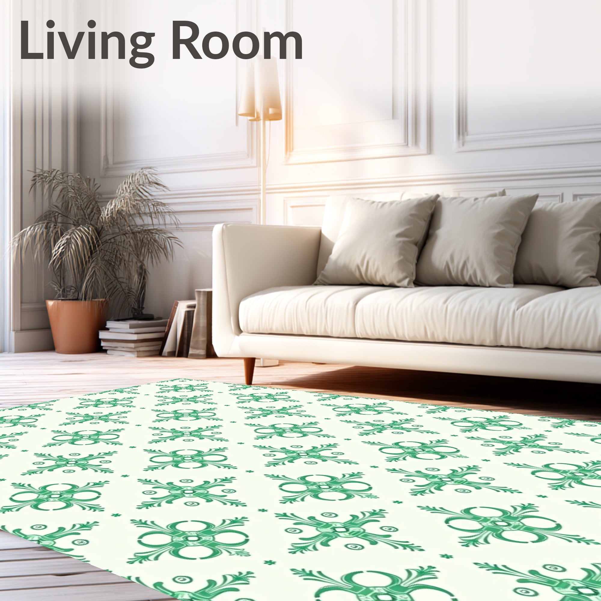 Emerald Green Classical Floral Medallion Rug