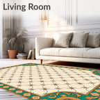 Ornate Teal Gold Courtly Lattice Rug