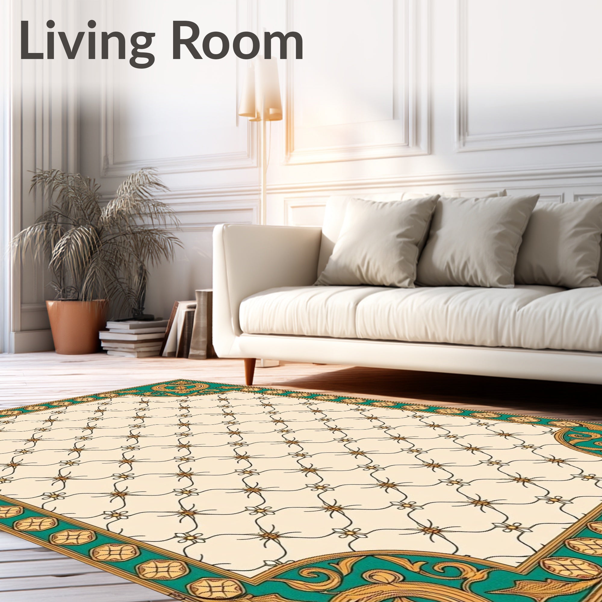 Ornate Teal Gold Courtly Lattice Rug