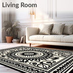 Black Cream Mandala Sunburst Border Rug