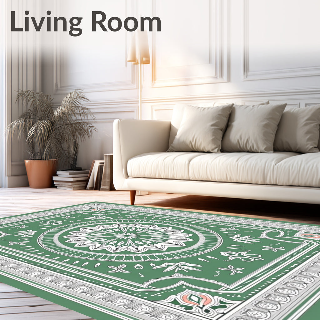 Emerald Green Medallion Floral Border Rug