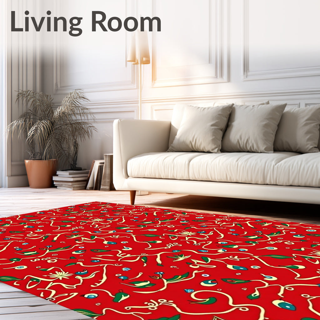 Red Floral Vines And Paisley Rug