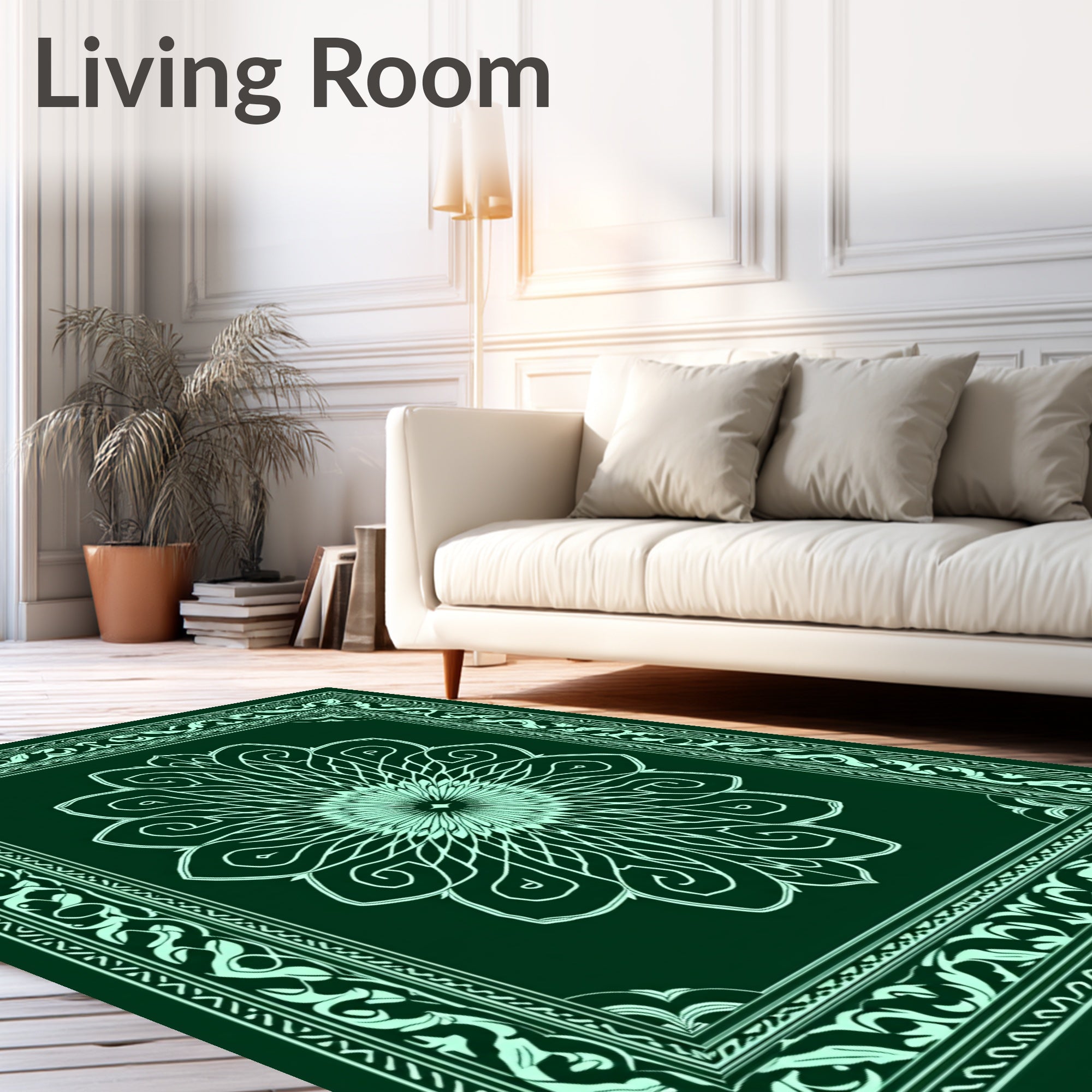 Emerald Teal Medallion Border Rug