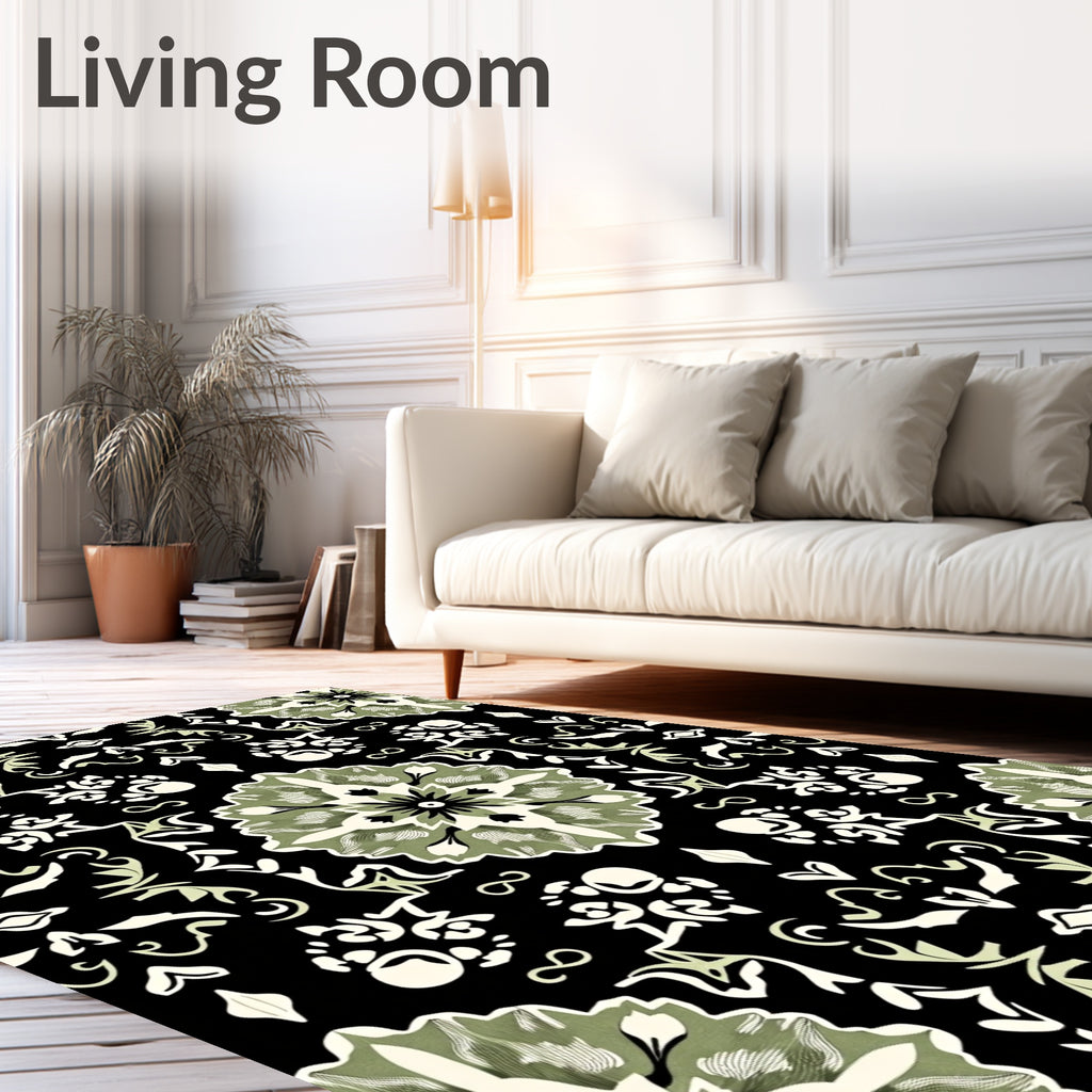 Sage Green Floral Medallion Damask Rug