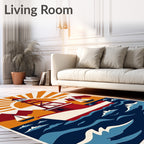 Red Lighthouse Sunset Sailing Ocean Rug