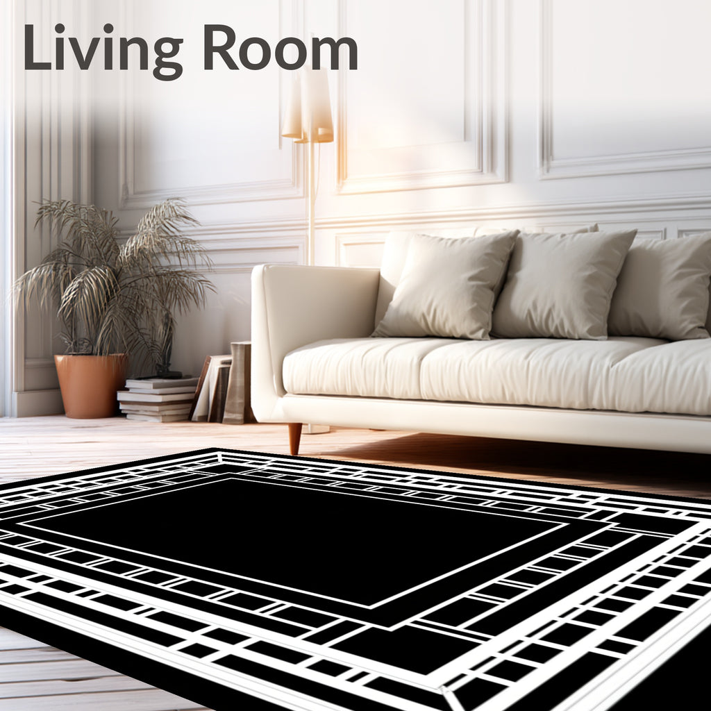 Monochrome Geometric Grid Composition Rug