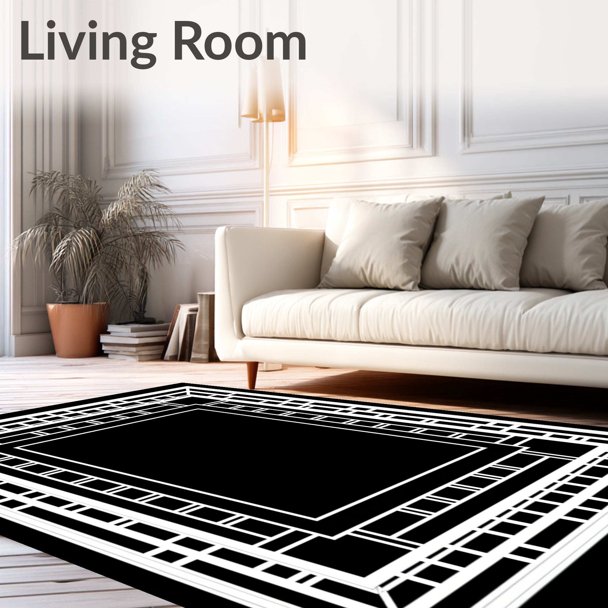 Monochrome Geometric Grid Composition Rug