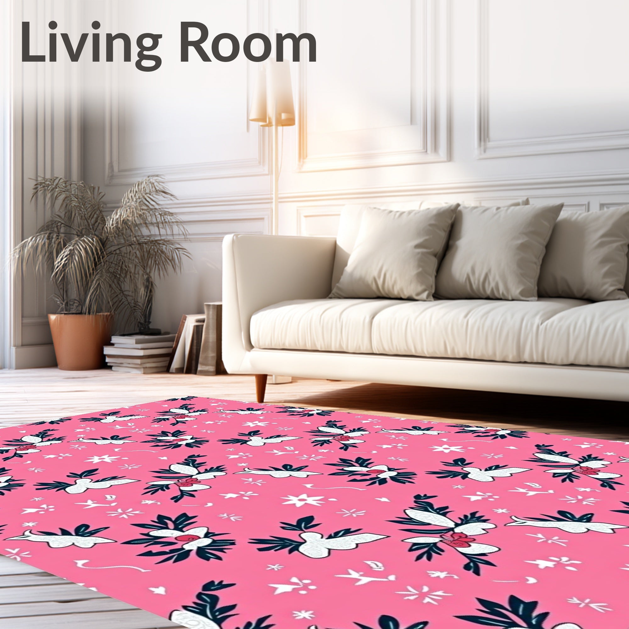 Pink Blossoms with Birds and Stars Rug