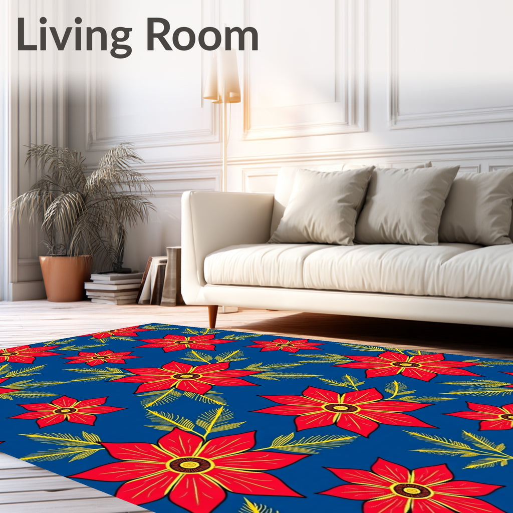 Crimson Floral With Gold Leaves Rug