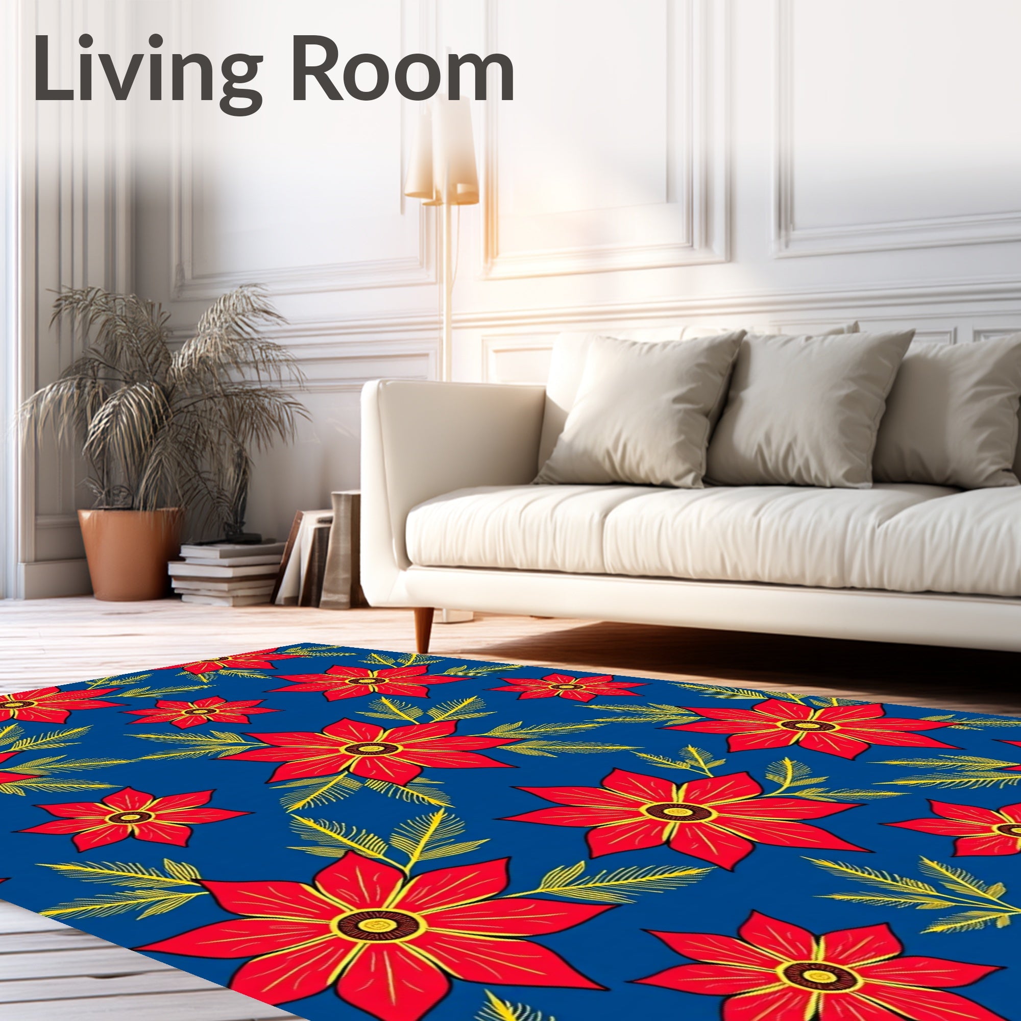 Crimson Floral With Gold Leaves Rug