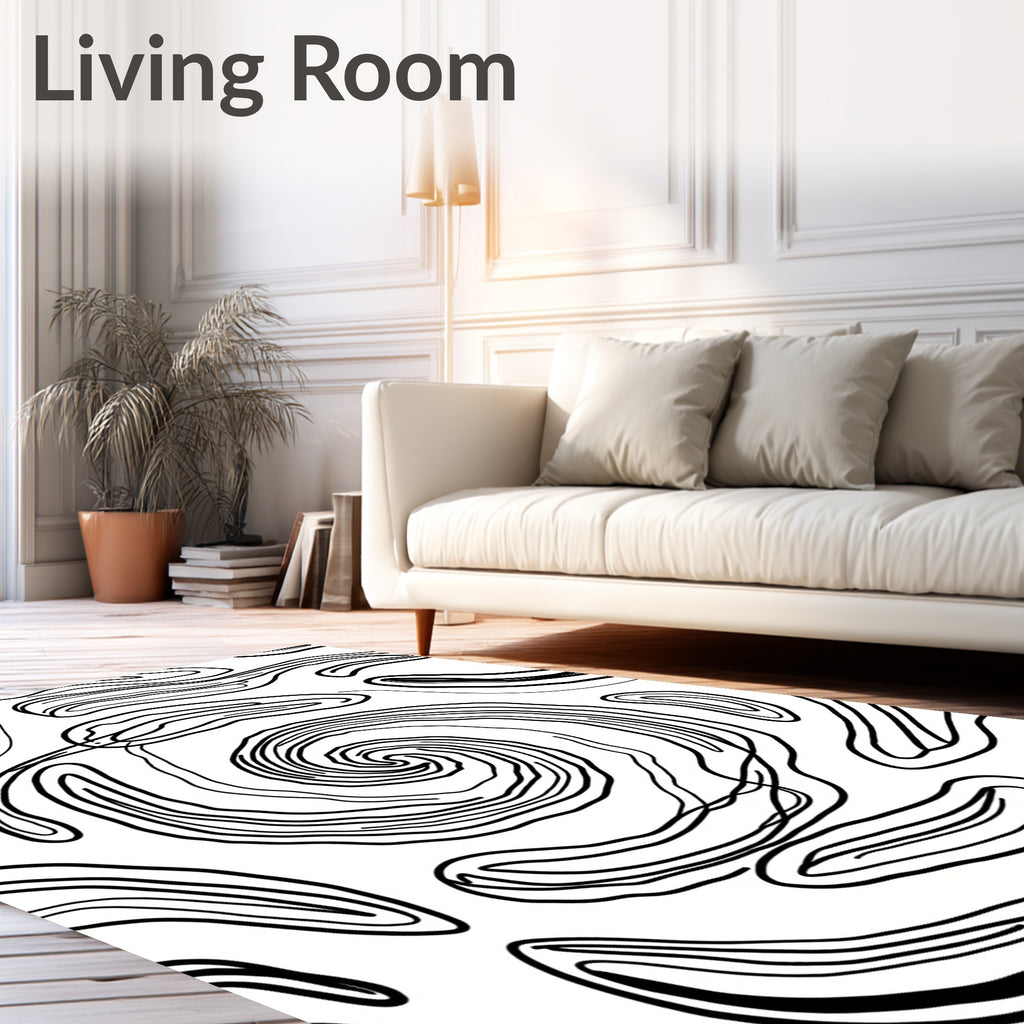 Abstract Black Swirl Organic Shape Rug