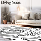 Abstract Black Swirl Organic Shape Rug