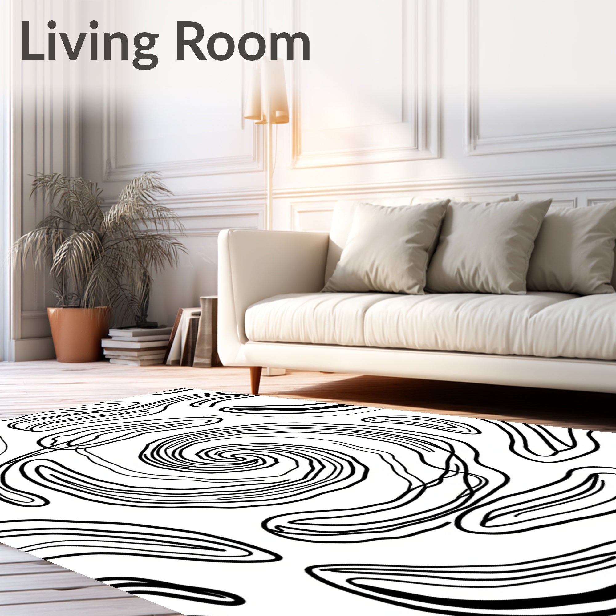 Abstract Black Swirl Organic Shape Rug