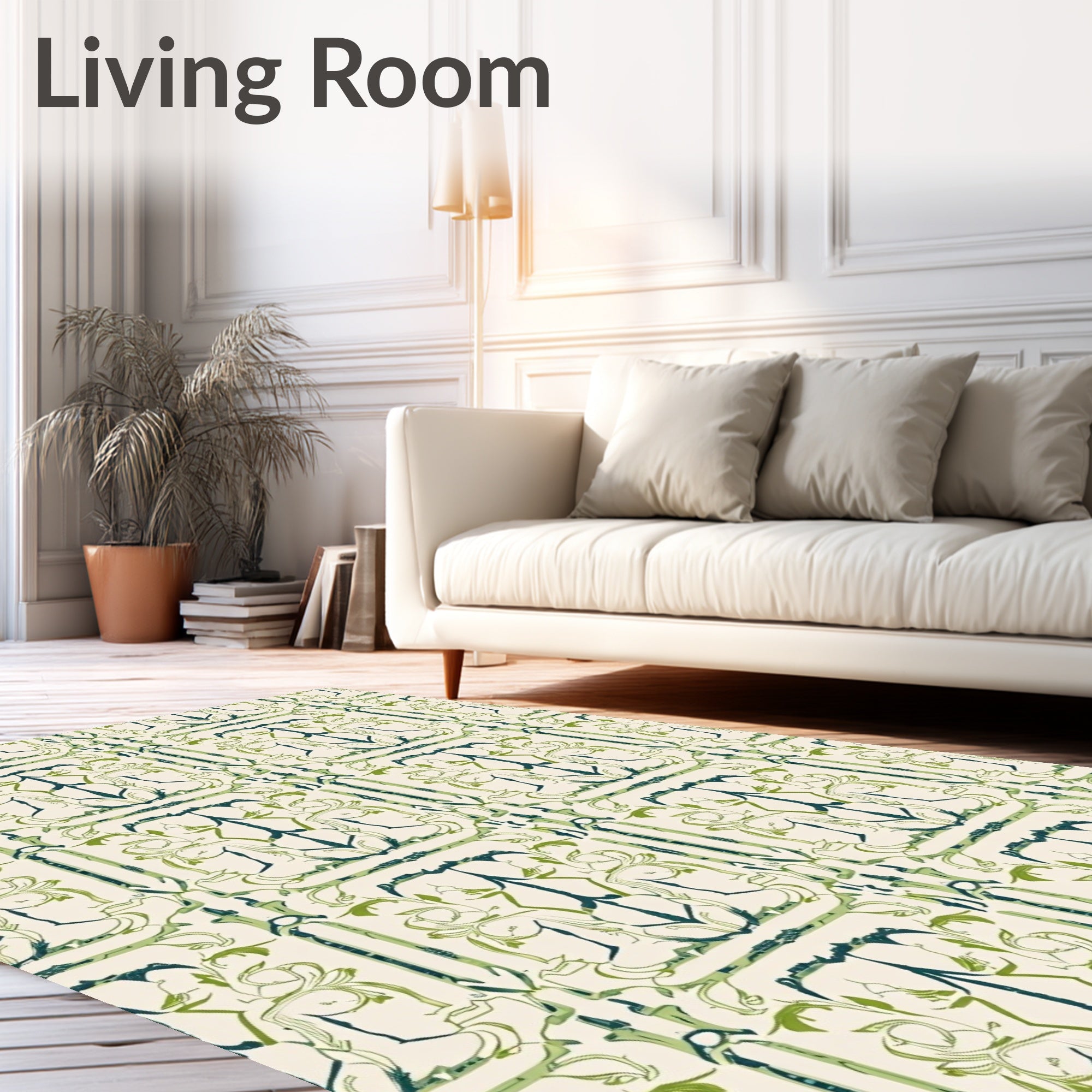 Verdant Ivory Art Nouveau Floral Rug