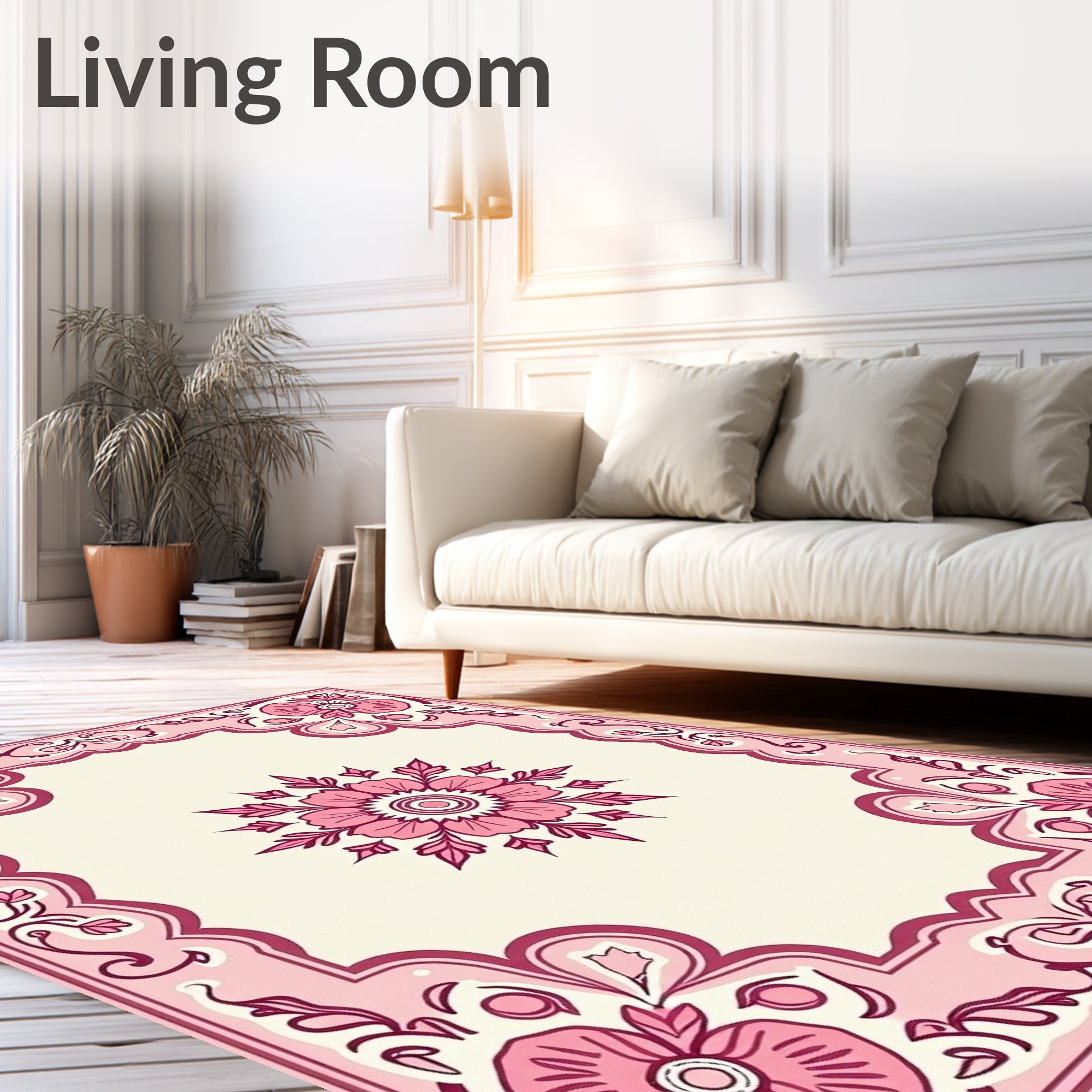 Pink Floral Medallion Border Rug