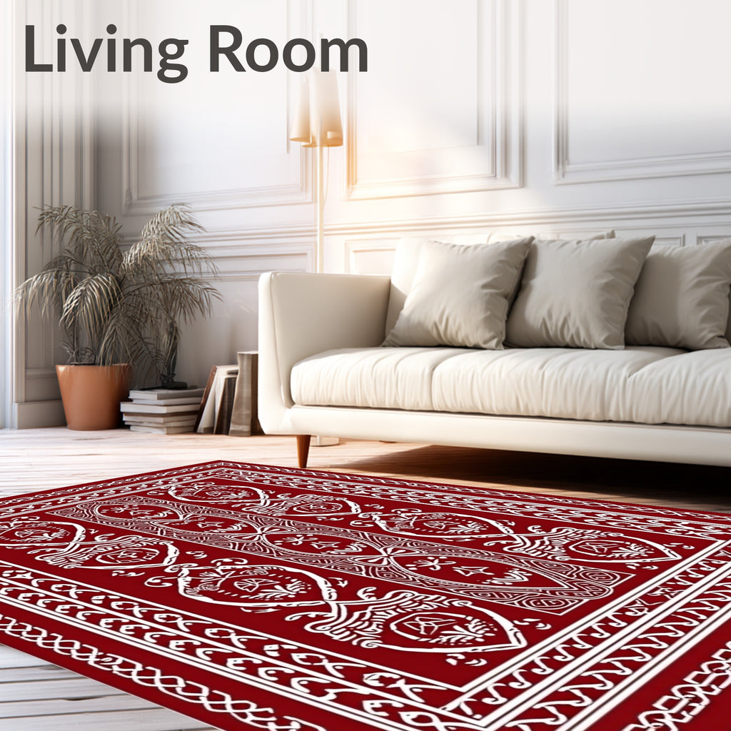 Rich Crimson and Ivory Ornamental Rug