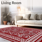 Rich Crimson and Ivory Ornamental Rug