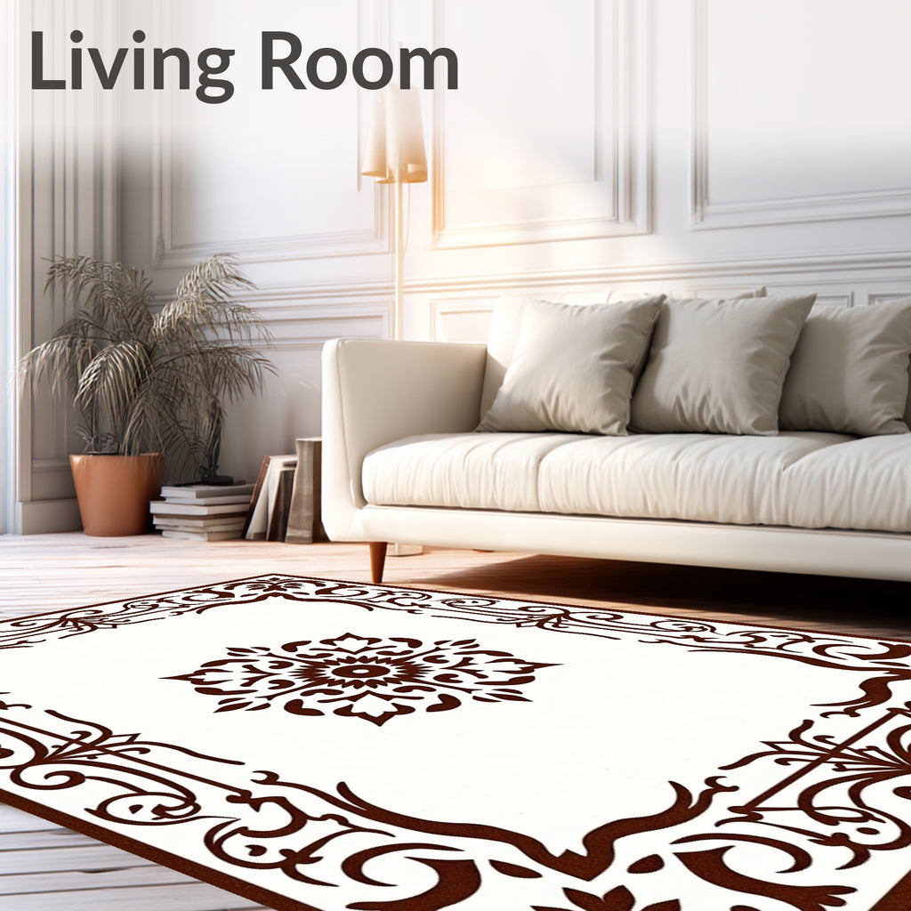 Rich Brown Floral Medallion Border Rug
