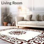 Rich Brown Floral Medallion Border Rug