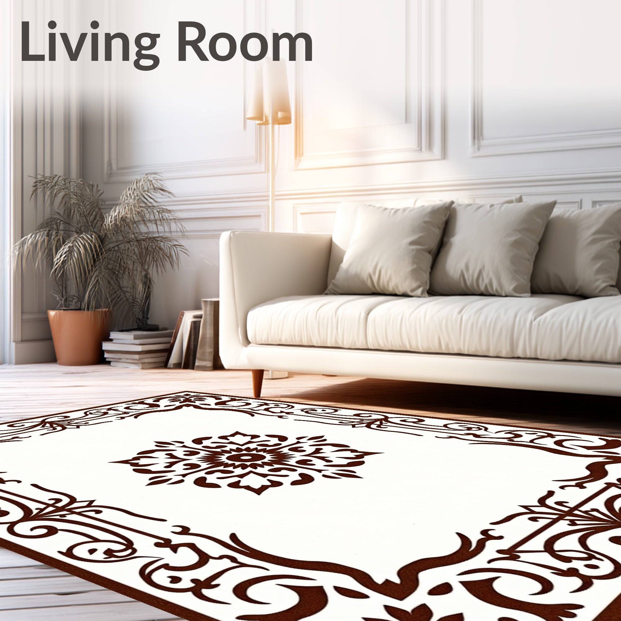Rich Brown Floral Medallion Border Rug
