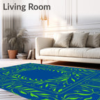 Royal Blue Green Vine Scroll Frame Rug