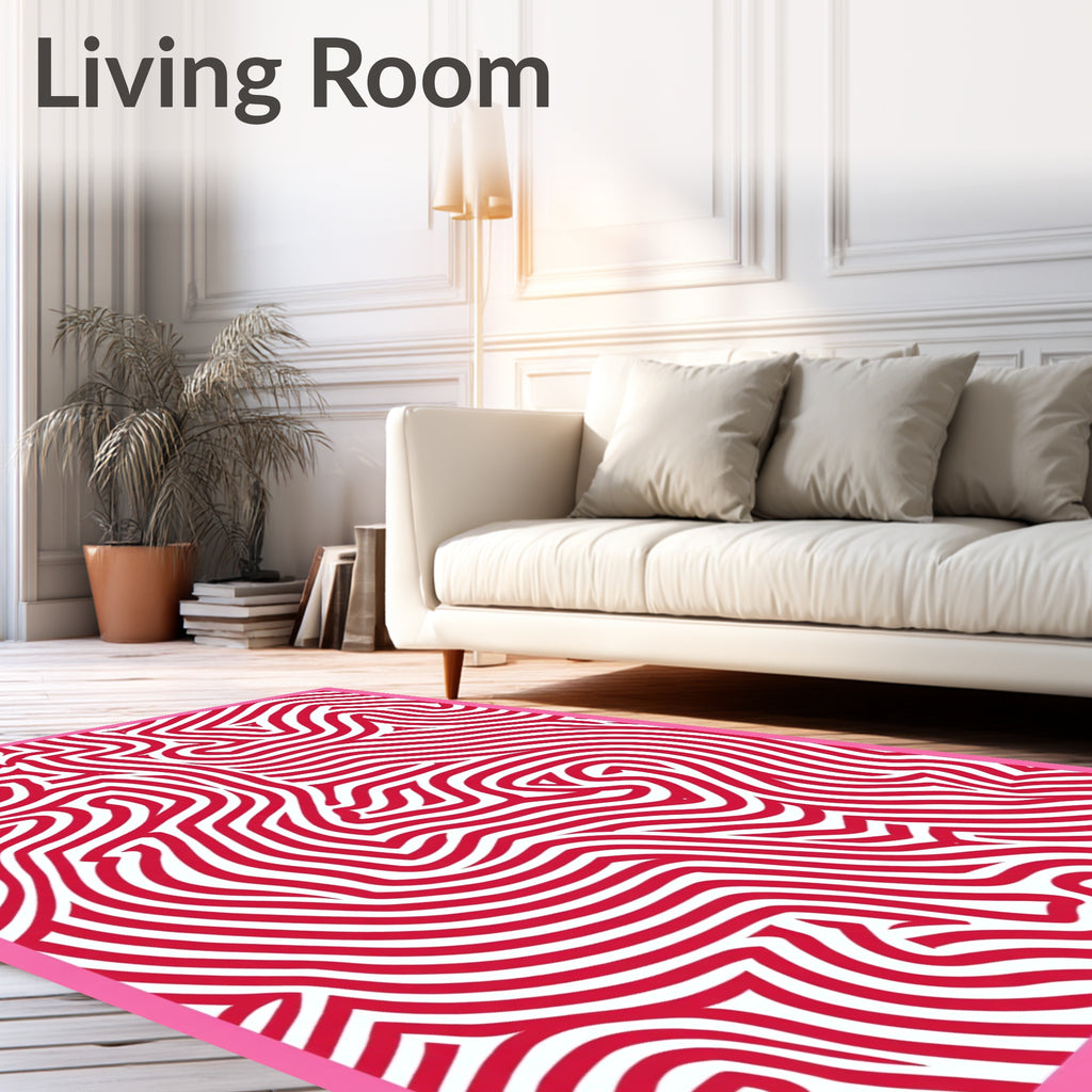 Bright Red White Wavy Stripes Rug
