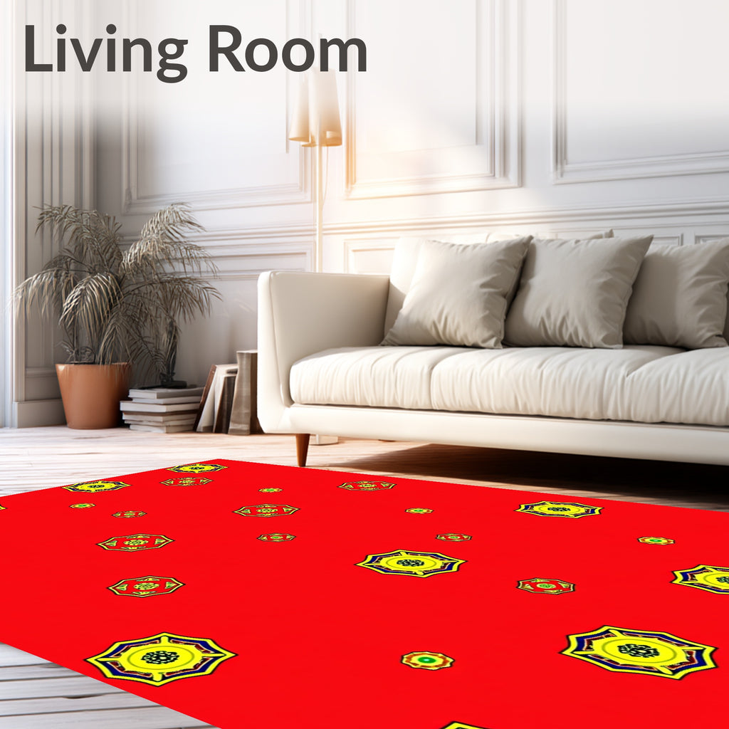 Vibrant Red Geometric Starburst Rug