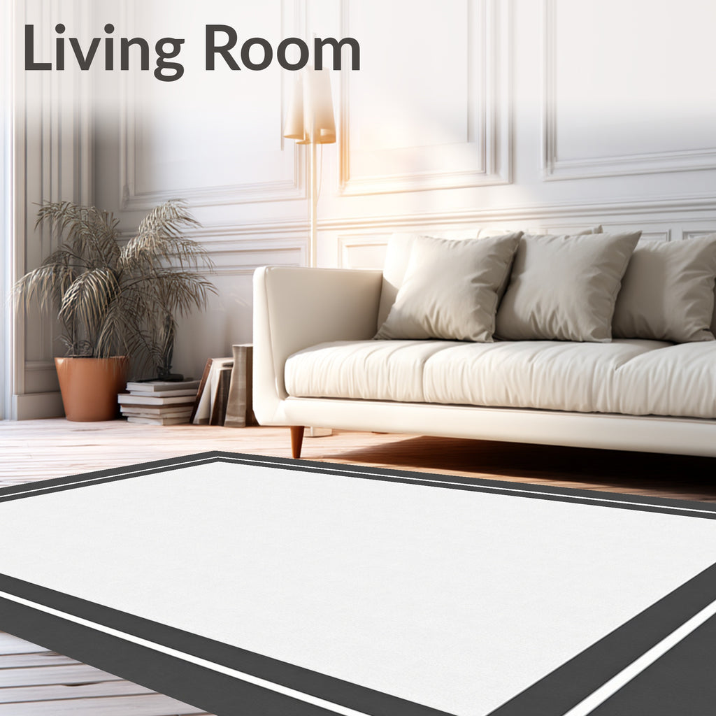 Minimalist Dark Gray White Frame Rug