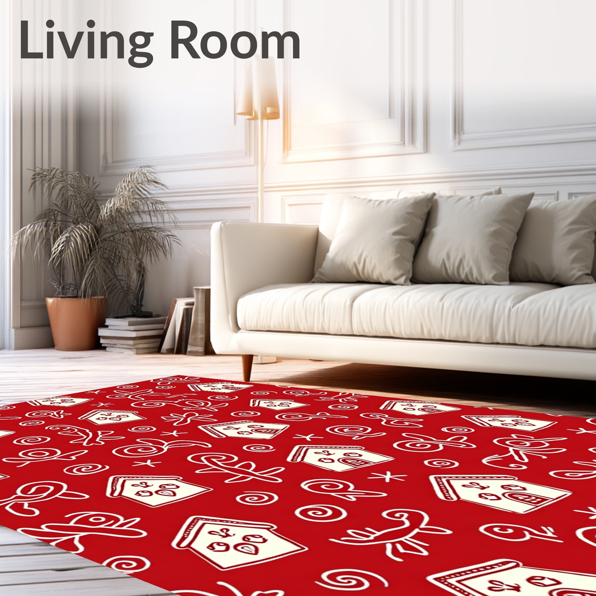 Red Cream Whimsical Gingerbread Houses Rug