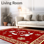 Festive Red Snowman Snowflake Border Rug