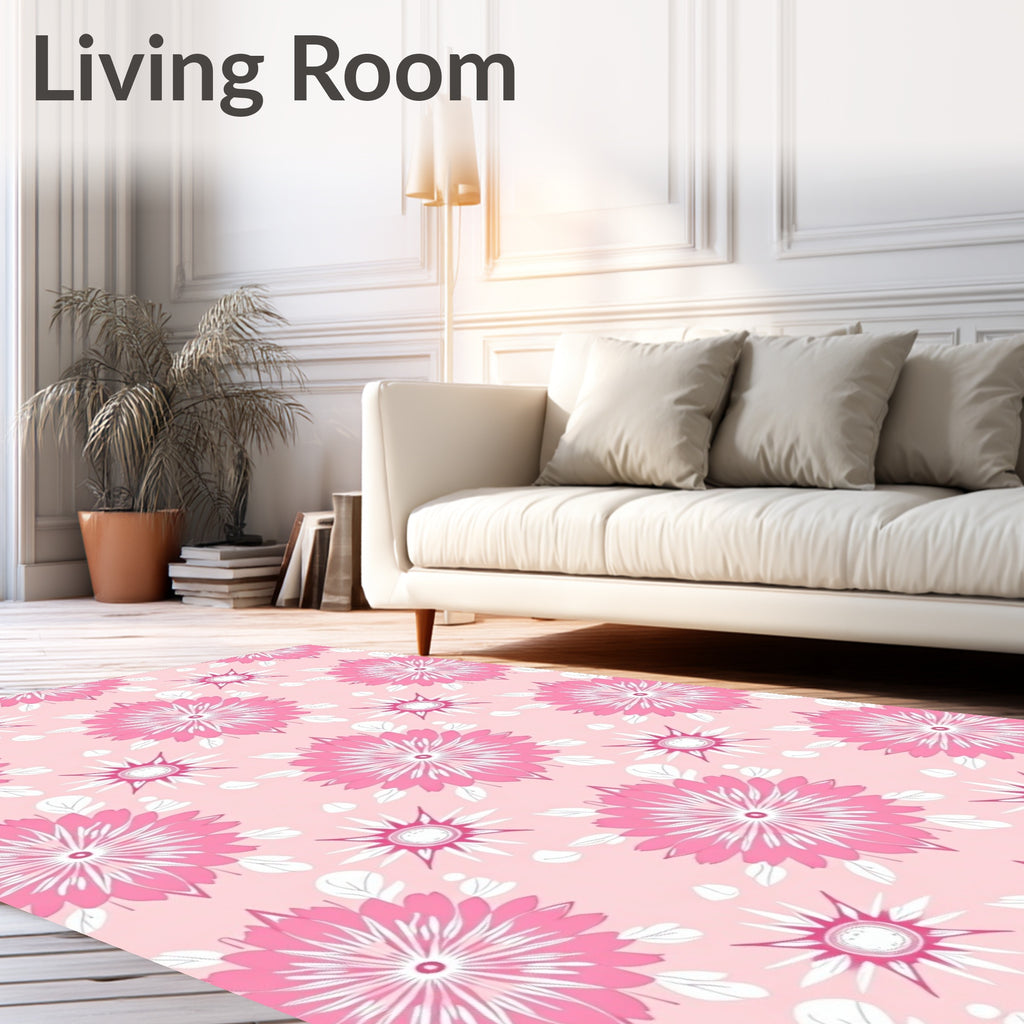 Pink Floral Starburst Mandala Rug