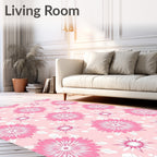 Pink Floral Starburst Mandala Rug