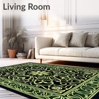 Emerald Green Floral Medallion Border Rug