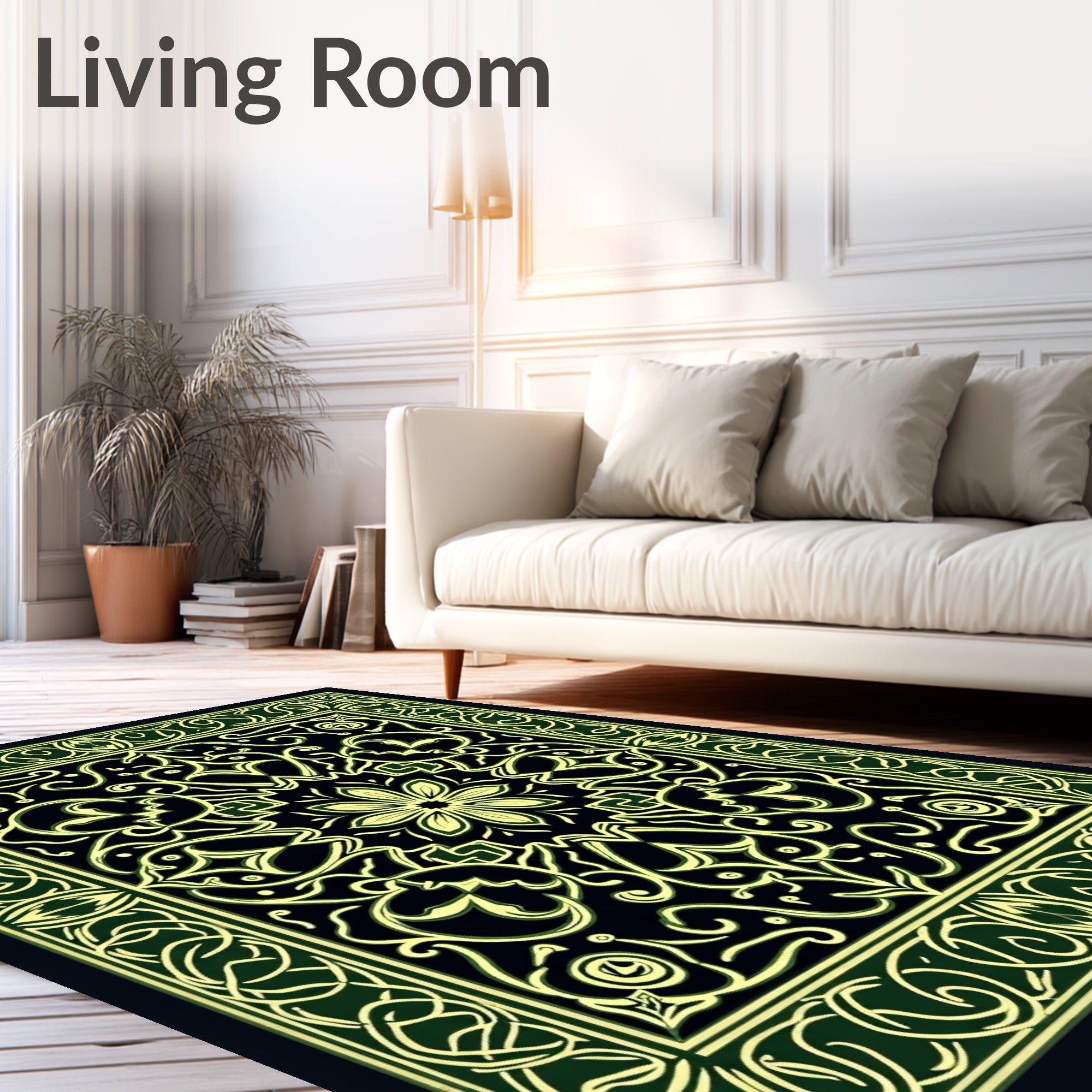 Emerald Green Floral Medallion Border Rug