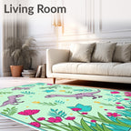 Kawaii Purple Dinosaurs Floral Garden Rug