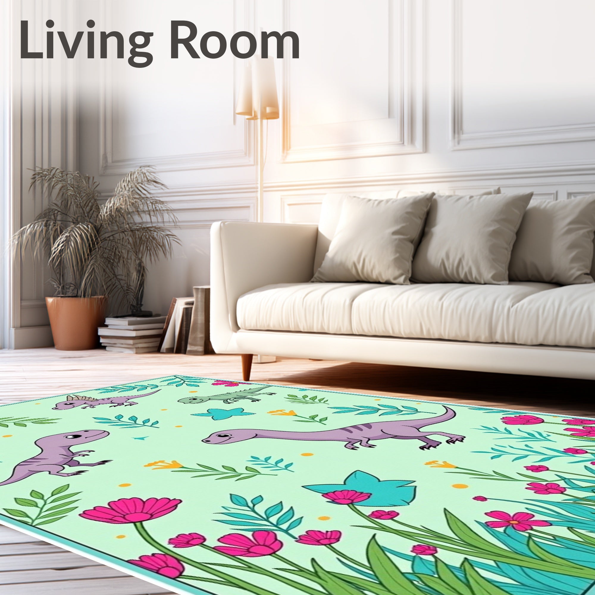 Kawaii Purple Dinosaurs Floral Garden Rug