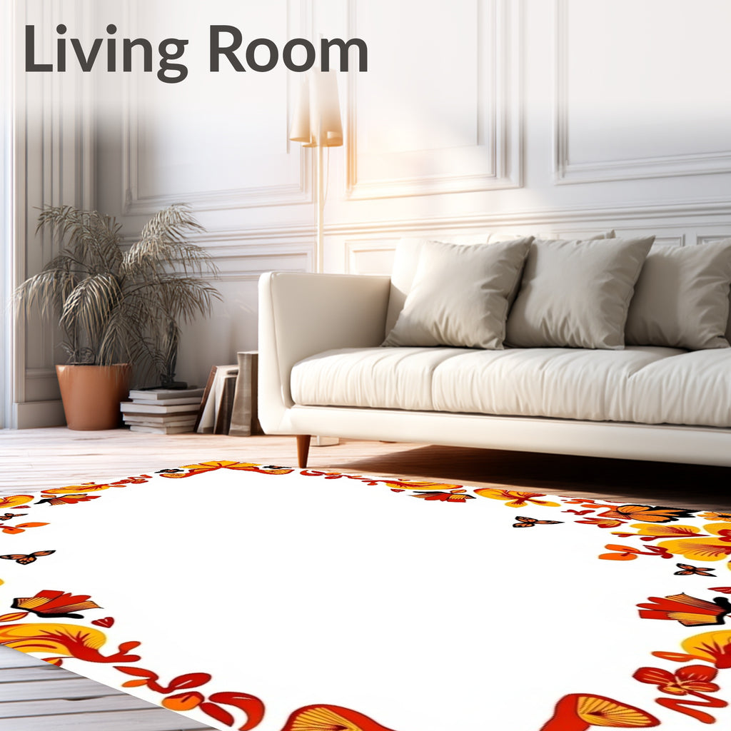 Folk Art Floral Butterfly Red Orange Rug