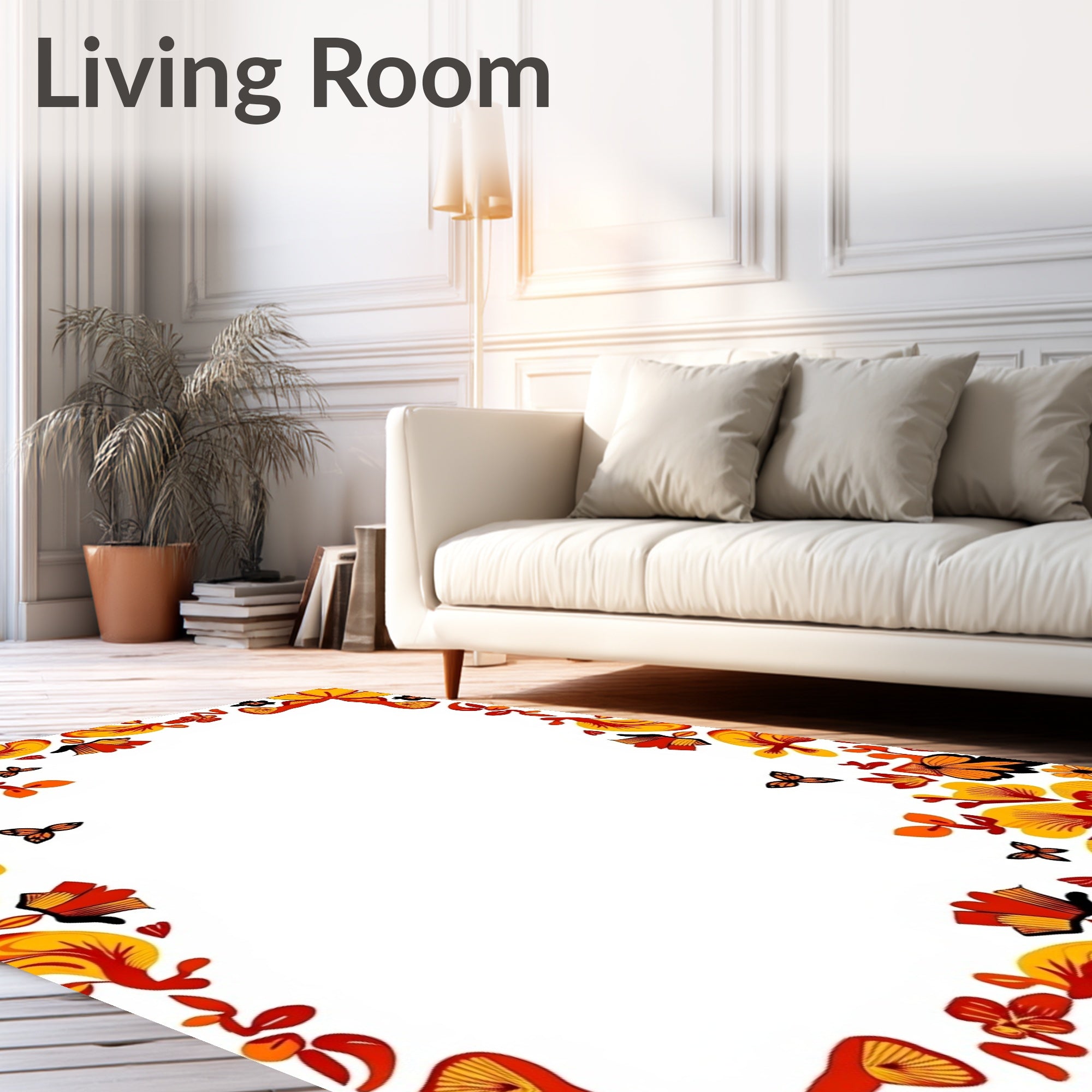 Folk Art Floral Butterfly Red Orange Rug