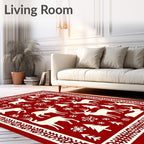Cream Deer and Pine Tree Christmas Rug