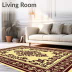 Rich Burgundy Floral Medallion Cream Rug