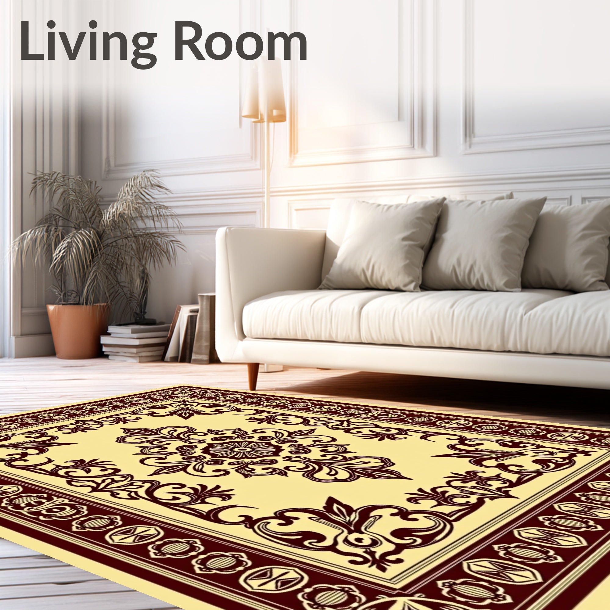 Rich Burgundy Floral Medallion Cream Rug