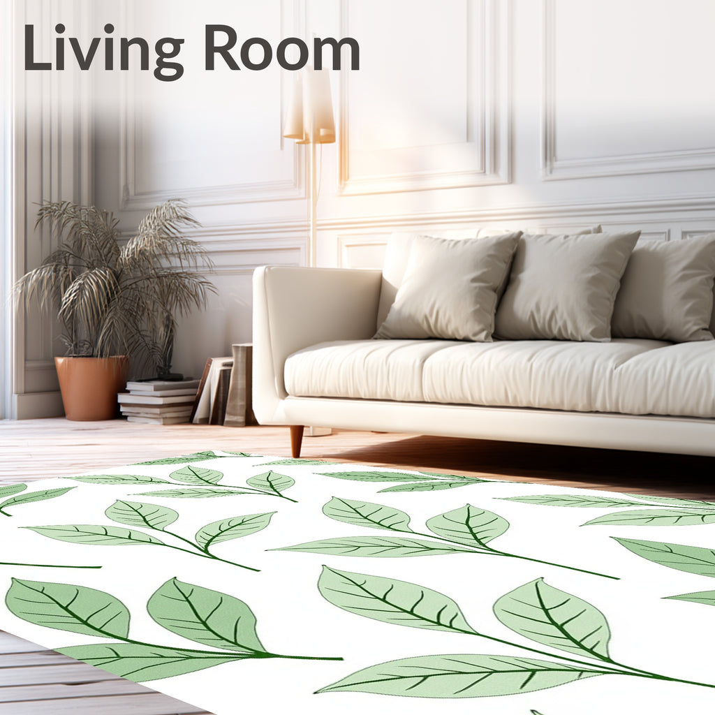 Subtle Green Leaf Branch Repeats Rug