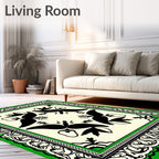 Black Green Ivory Floral Scroll Rug