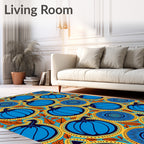 Vibrant Blue Pumpkin Autumn Medallion Rug