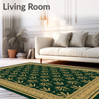 Emerald Green Golden Floral Border Rug