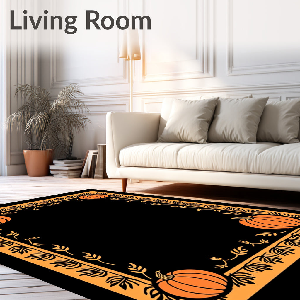 Autumn Orange Pumpkin Vine Border Rug