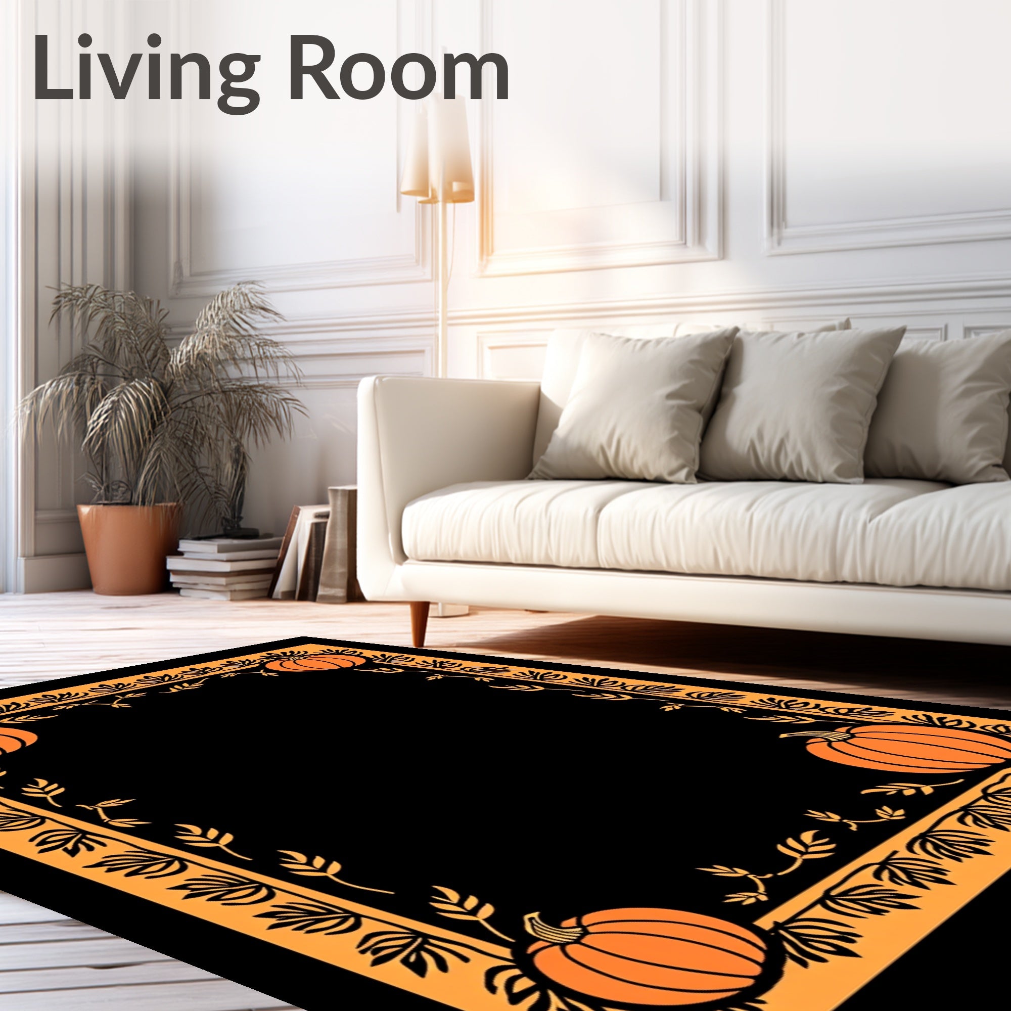 Autumn Orange Pumpkin Vine Border Rug
