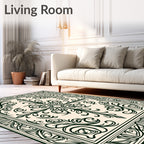 Cream Green Classic Floral Medallion Rug