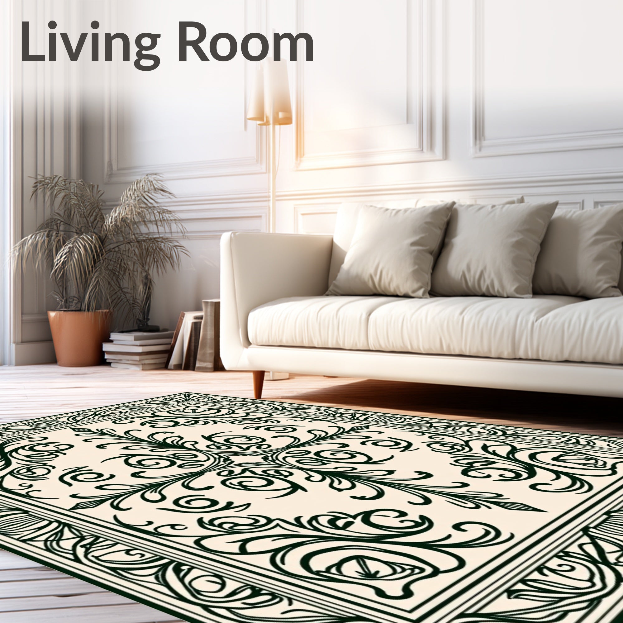 Cream Green Classic Floral Medallion Rug